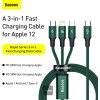 Baseus datový kabel Rapid 3v1 USB-C/microUSB, Lightning, USB-C 1,5m PD 20W zelený