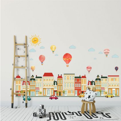 Samolepka na zeď "Město s balony" 110x70 cm