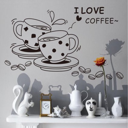 Samolepka na zeď "Kávové šálky 2" 73x46 cm