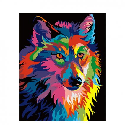 Malování podle čísel s rámem "Barevný vlk" 50x40cm