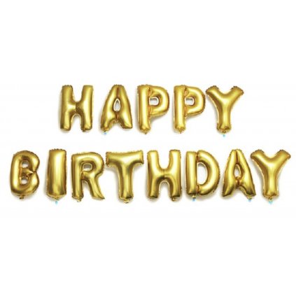 Zlatý nápis z balónů "Happy Birthday" 37,5 cm