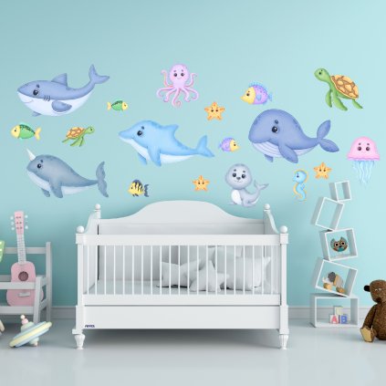 5376 3 textilni nalepka na zed baby morsky svet 2 xxl
