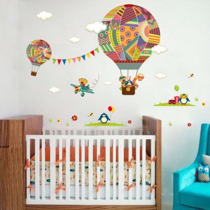 detska samolepka na stenu samolepiaca tapeta dekoracna nalepka pre deti lietajuce balony so zvieratkami nahlad stylovydomov