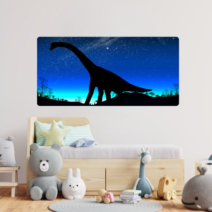 Samolepící textlní tapeta s motivem dinosaura s noční oblohou