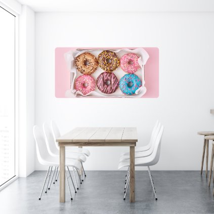 Samolepící textilní tapeta na zeď pro děti i dospělé s motivem barevných donuts