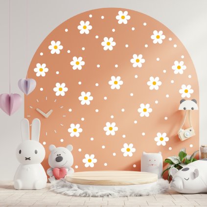 Textilní samolepka na zeď "Sedmikrásky a tečky"