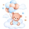 Detail samolepky na zeď pro děti, medvídek na oblaku létající na balónech