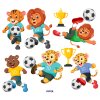 Detail zvířátek hrající fotbal: lev, tygr, leopard a medvěd