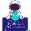 Detail personalizovanej samolepky - meno a dátum narodenia - detský meter s motívom astronautov