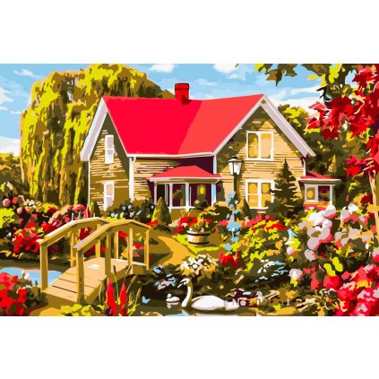 Festés számok szerint kép kerettel "Ház kerttel" 40x50 cm
