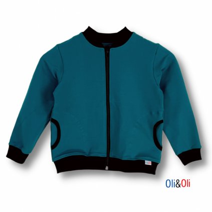 Gyermek cipzáras kapucnis pulcsi - Kék-zöld színű