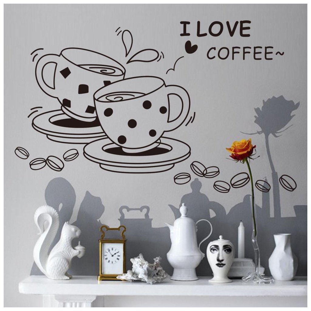 dekoracna samolepka na stenu vinylova nalepka interierova dekoracia kavove salky nahlad