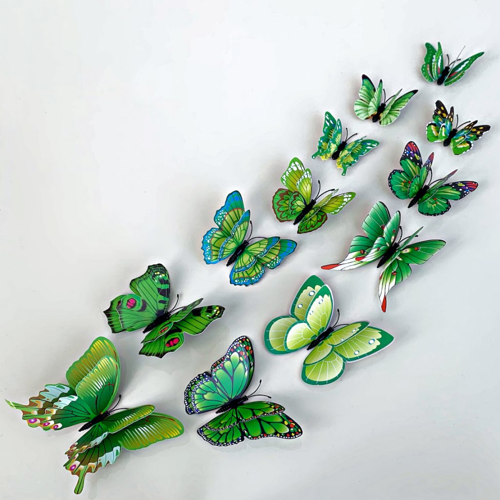 M 024 Realistické plastové 3D Motýle s dvojitými krídlami zelené kópia