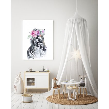 Tablouri pentru copii - Zebra cu flori 50 x 40 cm