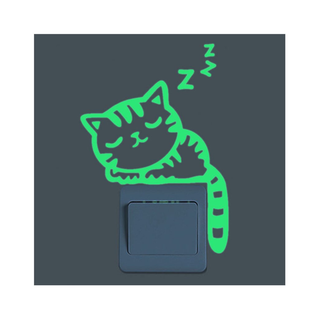 Fosforová samolepka na vypínač "Spiaca mačička" 14x17 cm