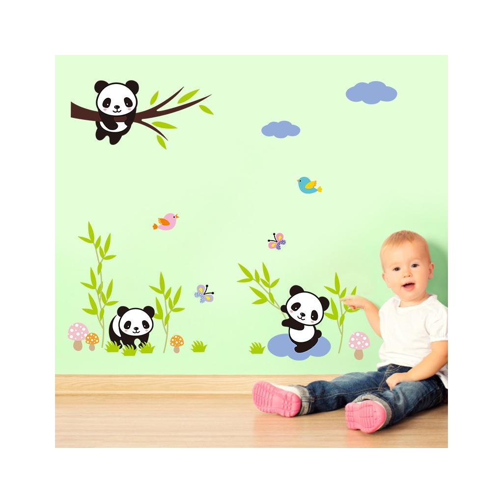 detska samolepka na stenu samolepiaca tapeta dekoracna nalepka pre deti panda pandy na konaroch zvieratka nahlad stylovydomov