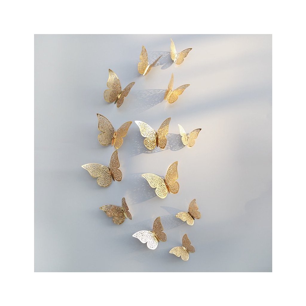 metalicke 3d motyle na stenu samolepiace zlate dekoracia nahlad stylovydomov