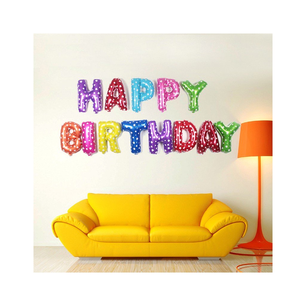 Farebný nápis z balónov "Happy Birthday" 37,5 cm