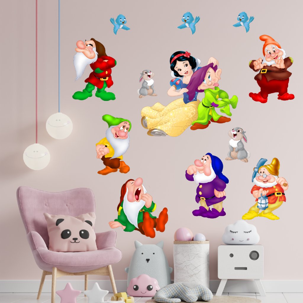 Textilná nálepka na stenu "Snehulienka a sedem trpaslíkov"