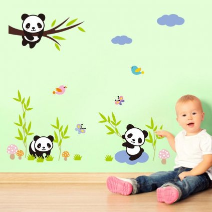 detska samolepka na stenu samolepiaca tapeta dekoracna nalepka pre deti panda pandy na konaroch zvieratka nahlad stylovydomov