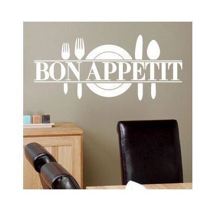 Samolepka na stenu "Bon Appetit" biela 60x25 cm