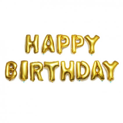 Zlatý nápis z balónov "Happy Birthday" 37,5 cm