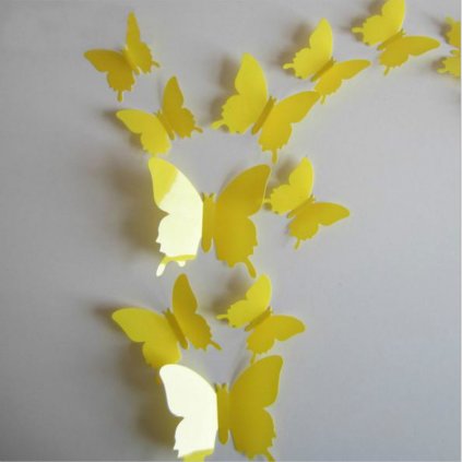 Samolepka na stenu "Plastové 3D Motýle - Žlté" 12ks 5-10 cm