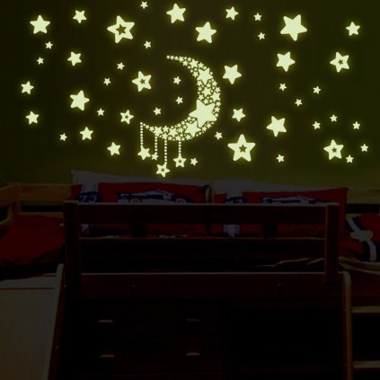 detska samolepka na stenu samolepiaca tapeta dekoracna nalepka fosforove hviezdicky s mesiacom nahlad stylovydomov