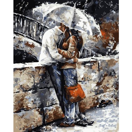 Maľovanie podľa čísiel s rámom "Zamilovaný pár s dáždnikom 2" 50x40 cm