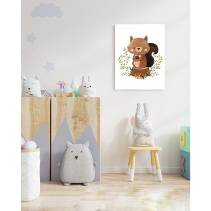 Detský obraz - Veverička na pníku 50 x 40 cm