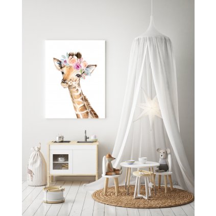 Detský obraz - Žirafa s kvetmi 50 x 40 cm