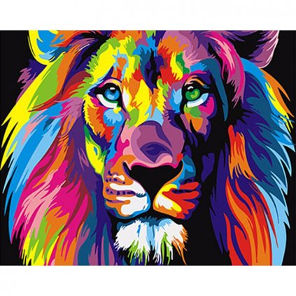 Maľovanie podľa čísiel s rámom "Farebný lev" 50x40 cm