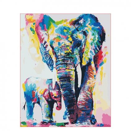 Maľovanie podľa čísiel s rámom "Farebné slony" 50x40 cm