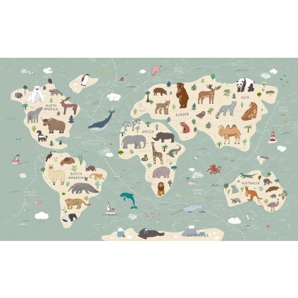 Fototapeta "Mapa sveta so zvieratkami 2"