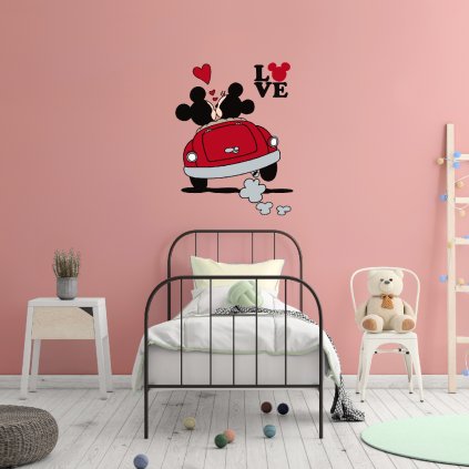 Samolepka na stenu "Mickey a Minnie v aute"