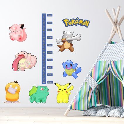 Detský meter Pokemón - textilná nálepka na stenu  Hárok 60×120cm • 19 samostatných nálepiek