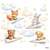 Textilná nálepka na stenu "Zvieratká v papierových lietadielkách"