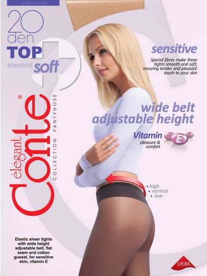 Punčochy s výškově nastavitelným pasem a vitamínem E - TOP SOFT CONTE 20 den