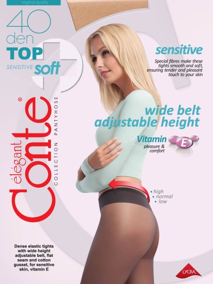 Poloprůhledné punčochy s výškově nastavitelným pasem a vitamínem E - TOP SOFT CONTE 40 den