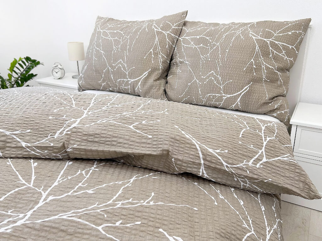 Krepové povlečení Větvičky béžové