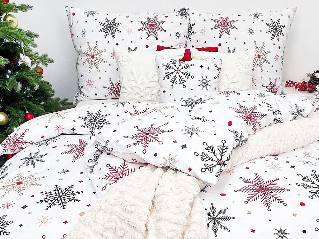 Bavlněné povlečení Sněhové vločky červené