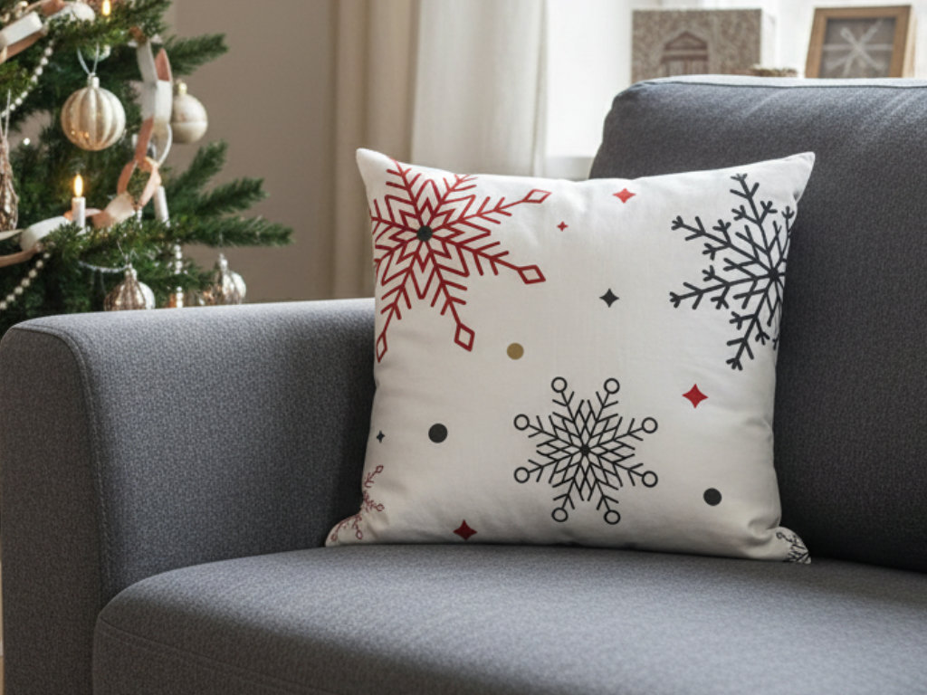 Povlak na polštář Sněhové vločky červené