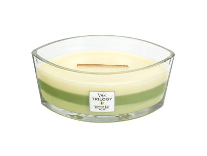 Svíčka oválná váza WoodWick TRILOGY 454g - Zelená oáza