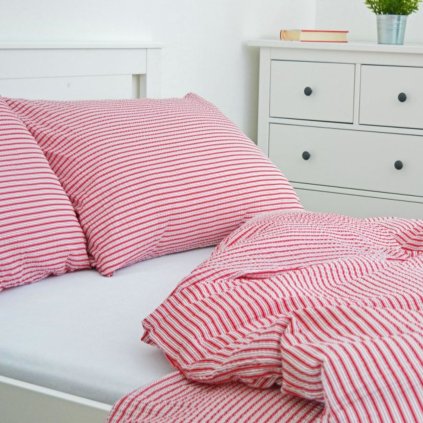 Metráž krep - Pruhy červené