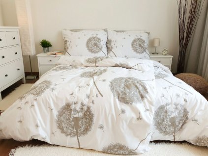 Bavlněné povlečení Pampelišky bílo-béžové 200x200 + 2x 70x90