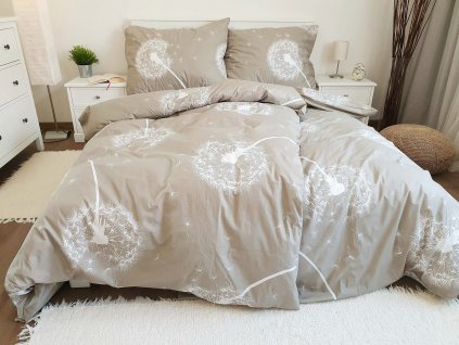 Bavlněné povlečení Pampelišky béžové 200x200 + 2x 70x90