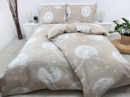Krepové povlečení Pampelišky béžové 200x200 + 2x 70x90