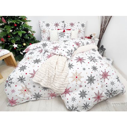 Francúzské bavlněné obliečky Snehové vločky červené 200x200 II.akosť