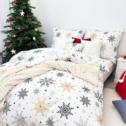 Bavlněné povlečení 140x240 Sněhové vločky zlaté II.jakost