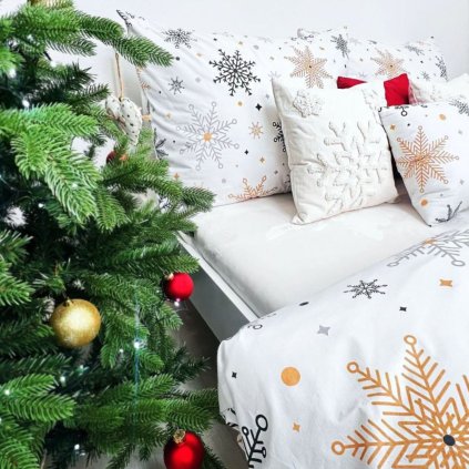 Krepový poťah na vankúš 70x90 - Snehové vločky zlaté